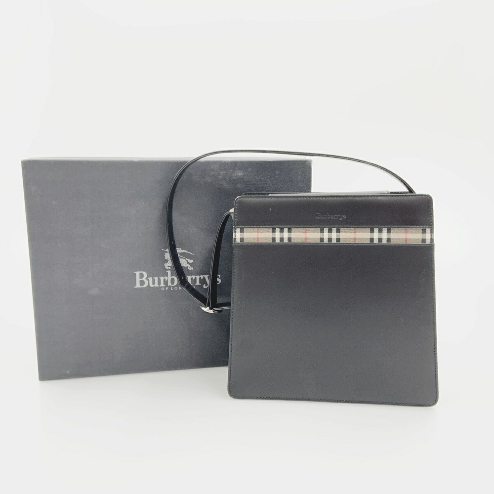 Burberry Leather Nova Check Shoulder Bag Black - Picture 9 of 9